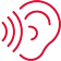 Piktogramm symbolisiert geringer Schallpegel mit Ohr und Schallwellen