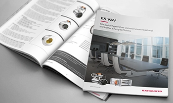 Aufgeschlagene EX VAV Broschüre - variable Volumenstromregler