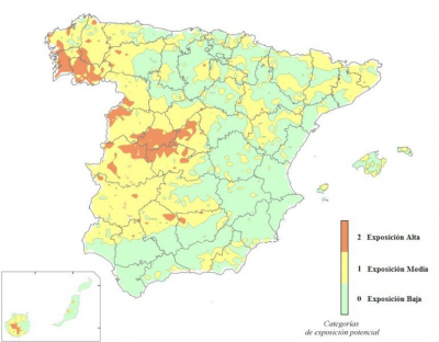 Mapa zonas exposición radón España