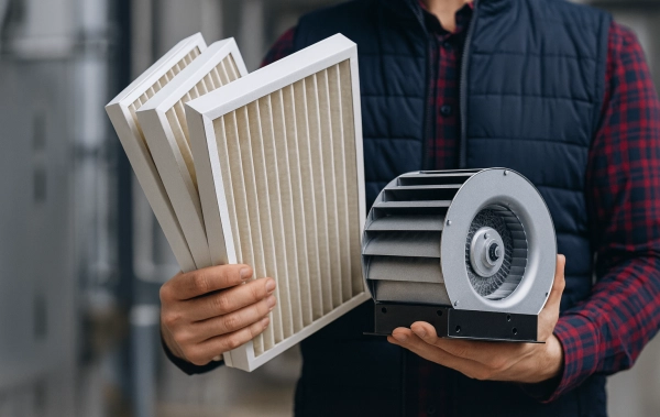 VEX Lüftungsgerät offen mit Sicht auf Einzelteile