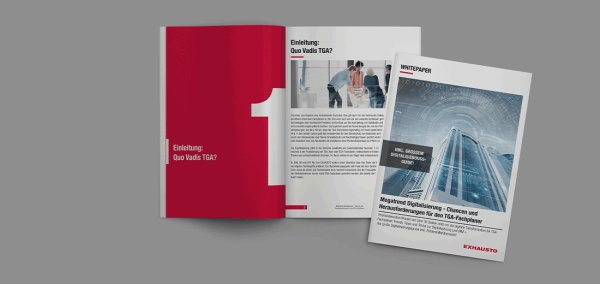 Aufgeschlagene Broschüre für ein Whitepaper mit dem Titel Megatrend Digitalisierung